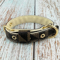 HKM-2148413 Plaid Leather Dog Collar with Leash and Gift Box - Various Sizes Available
