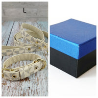 HKM-2148413 Plaid Leather Dog Collar with Leash and Gift Box - Various Sizes Available