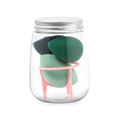 HKM-214931 Hydrophilic Polyurethane Cosmetic Sponge Set with Holder and Clear Storage Jar
