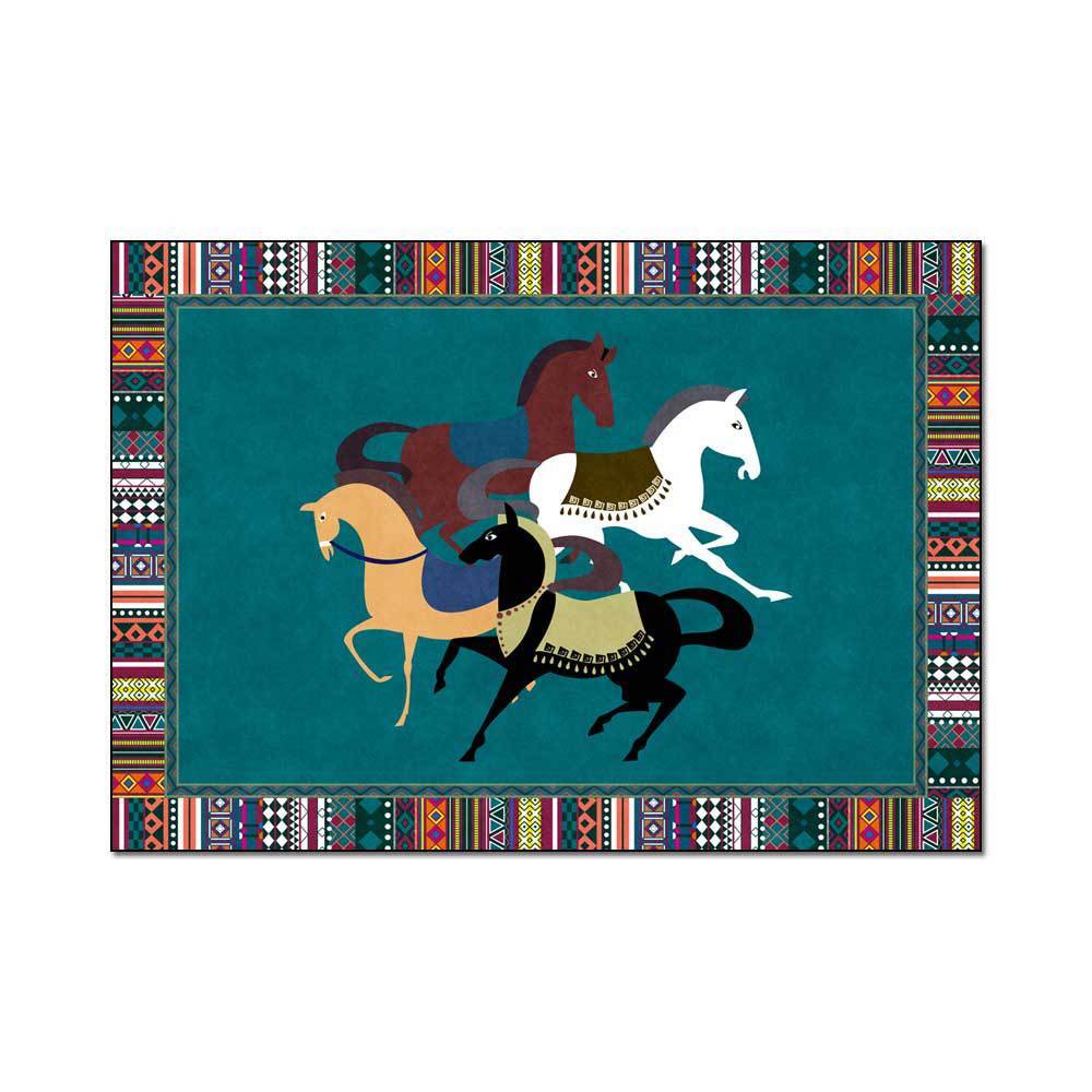 HKM-215059 Rectangular Polyester Fiber Bedroom Bedside Carpet Mats in Multicolor Options, Machine Washable, Various Sizes Available