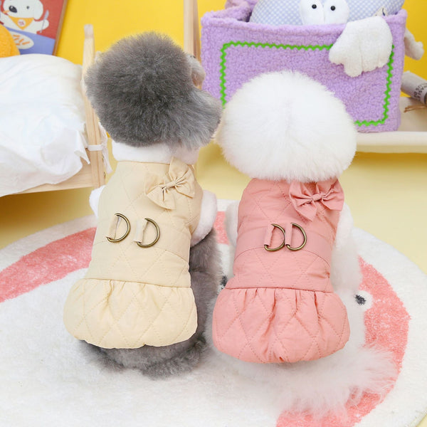 HKM-2150845 Adorable Cotton-Padded Butterfly Dress for Small Dogs in Apricot and Pink