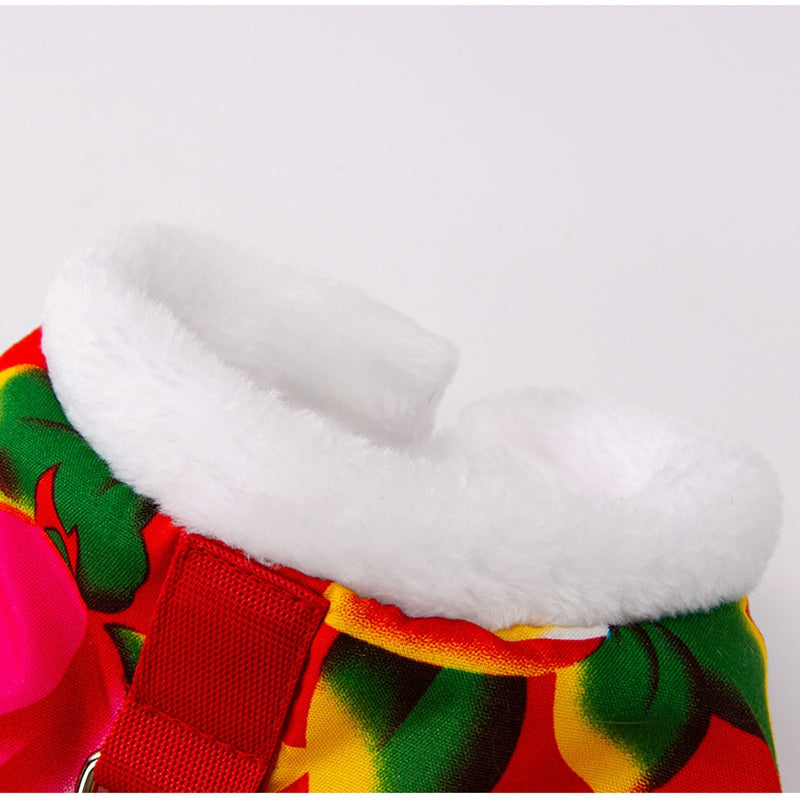 HKM-2150973 Floral Plush Lined Dog Vest with D-Ring for Cozy Winter Wear