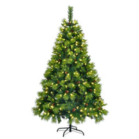 HKM-215123 6FT Pre-Lit Artificial Pine Christmas Tree with Large Branches and Grass Green Wreath & Garland Set, Model D0100HA6VFGD0102HQW8MY