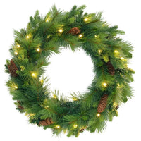 HKM-215123 6FT Pre-Lit Artificial Pine Christmas Tree with Large Branches and Grass Green Wreath & Garland Set, Model D0100HA6VFGD0102HQW8MY