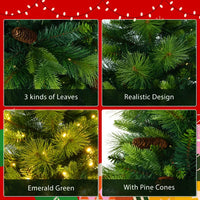HKM-215123 6FT Pre-Lit Artificial Pine Christmas Tree with Large Branches and Grass Green Wreath & Garland Set, Model D0100HA6VFGD0102HQW8MY