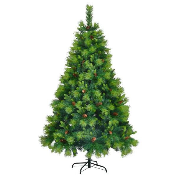 HKM-215123 6FT Pre-Lit Artificial Pine Christmas Tree with Large Branches and Grass Green Wreath & Garland Set, Model D0100HA6VFGD0102HQW8MY