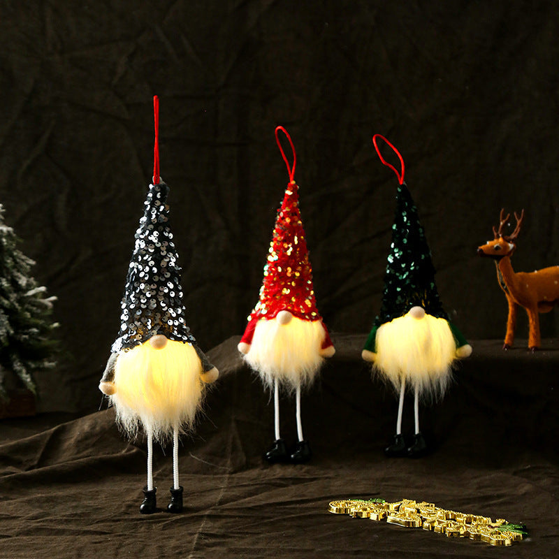HKM-215123 Faceless Glowing Christmas Doll with Long Legs, 29CM Sequined Fabric Decoration