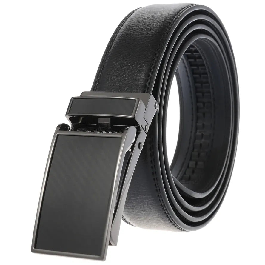 HKM-215379 Genuine Leather Automatic Sliding Buckle Belt for Men