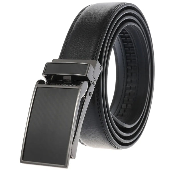 HKM-215379 Genuine Leather Automatic Sliding Buckle Belt for Men