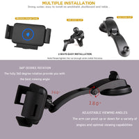 HKM-215379 Wireless Car Charger with Vent and Suction Mount for Qi-Enabled Devices