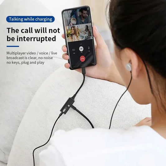 HKM-215571 Type C Earphone and Charging Splitter Adapter for iPhone 15, Samsung, and Google Devices