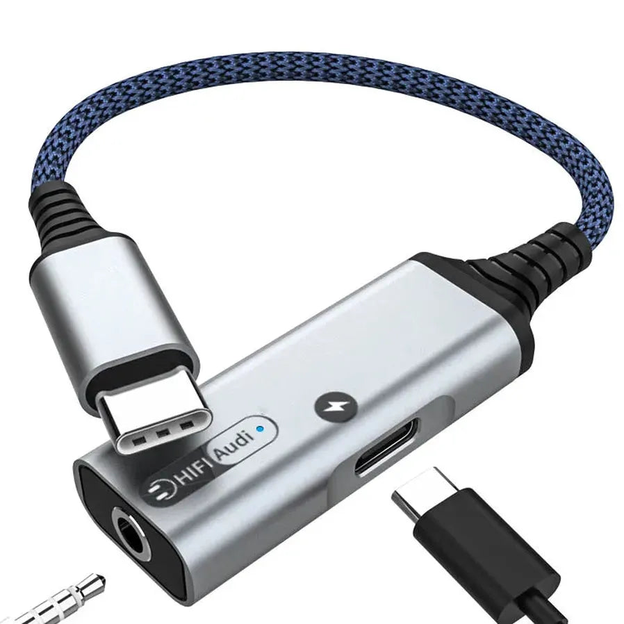 HKM-215571 Type C Earphone and Charging Splitter Adapter for iPhone 15, Samsung, and Google Devices