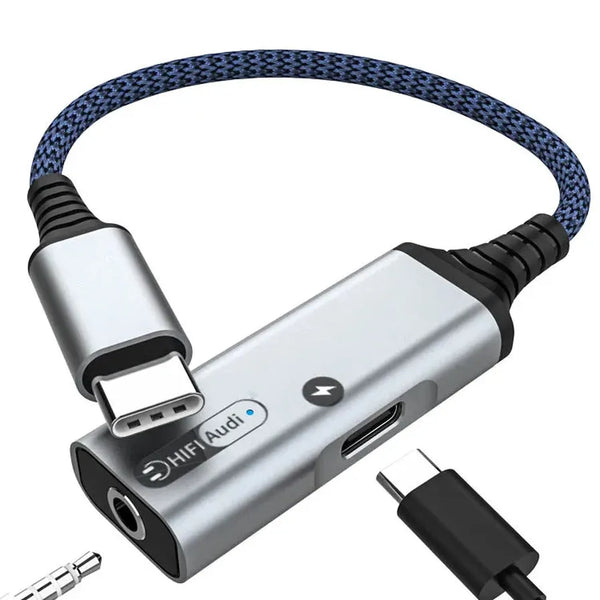 HKM-215571 Type C Earphone and Charging Splitter Adapter for iPhone 15, Samsung, and Google Devices
