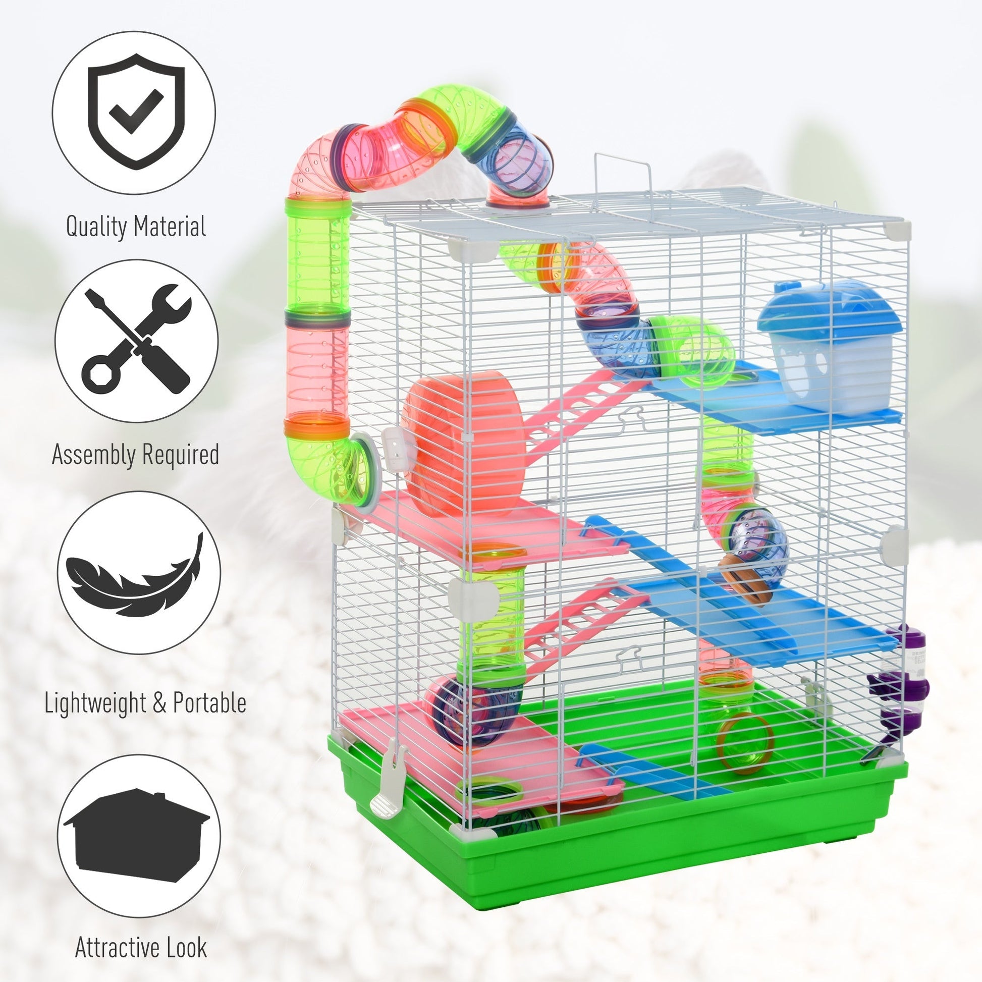 HKM-2155837 5-Tier Hamster Cage with Exercise Wheels, Tubes, and Accessories for Small Pets