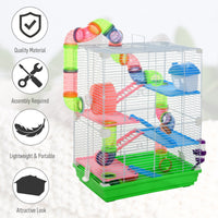 HKM-2155837 5-Tier Hamster Cage with Exercise Wheels, Tubes, and Accessories for Small Pets