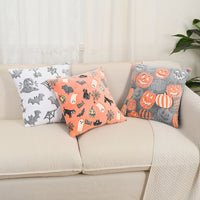 HKM-215635 Luminous Flannel Pillow Cover - Black Ghost, Orange Ghost Cat, Gray Pumpkin Bat & More (45x45cm)