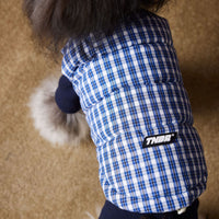 HKM-2156733 Blue Plaid Down Vest for Dogs - Autumn and Winter Casual Wear, Various Sizes Available