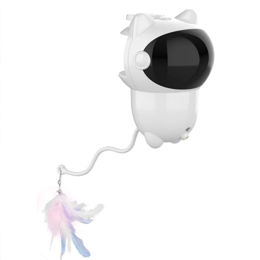 HKM-215699 Automatic Smart Cat Laser Toy with Random Movements for Cats and Dogs - White ABS Construction, Rechargeable 1800mAh Battery