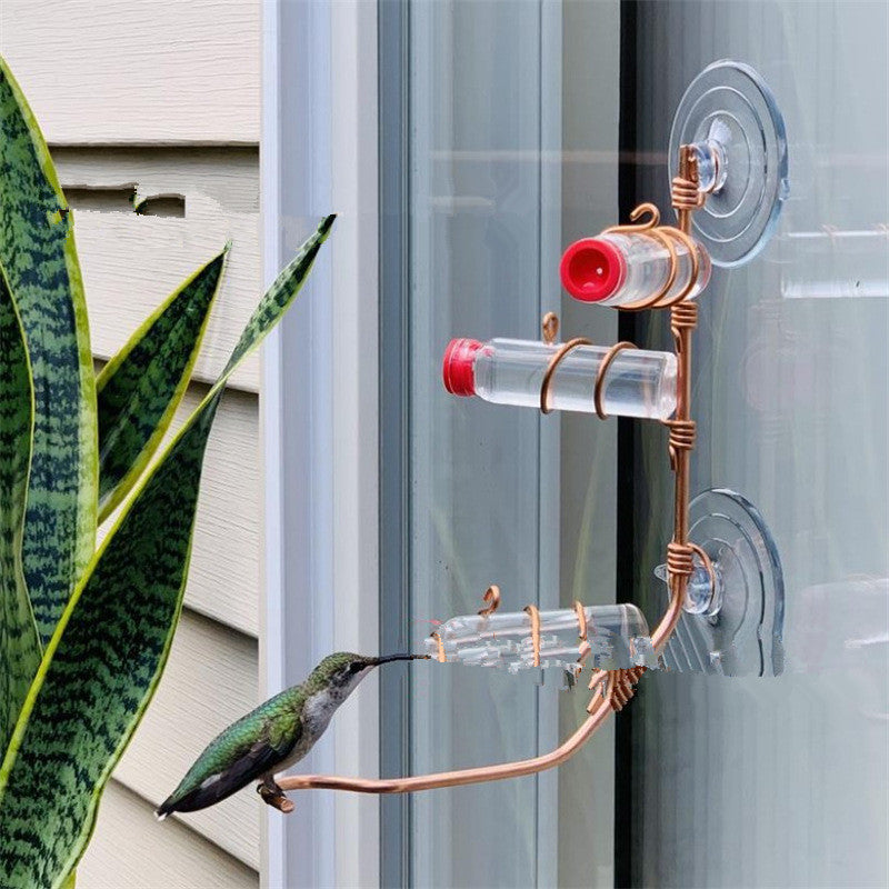 HKM-215763 Handmade Suction Cup Hummingbird Feeder with Copper Wire and Clear PET Bottle for Easy Refilling and Cleaning