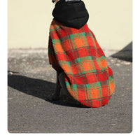 HKM-2157757 Thick and Warm Casual Clothing for Large Dogs in Orange Grid and Green Stripe
