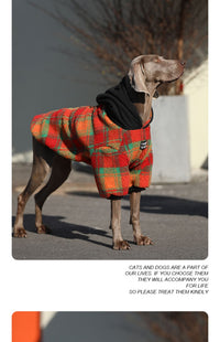 HKM-2157757 Thick and Warm Casual Clothing for Large Dogs in Orange Grid and Green Stripe