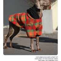 HKM-2157757 Thick and Warm Casual Clothing for Large Dogs in Orange Grid and Green Stripe