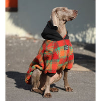 HKM-2157757 Thick and Warm Casual Clothing for Large Dogs in Orange Grid and Green Stripe