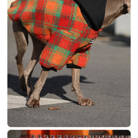 HKM-2157757 Thick and Warm Casual Clothing for Large Dogs in Orange Grid and Green Stripe