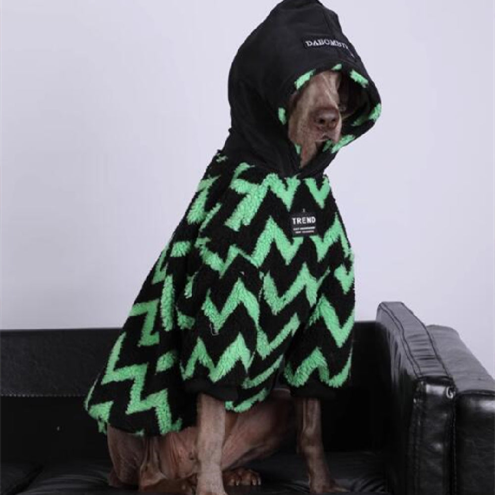 HKM-2157757 Thick and Warm Casual Clothing for Large Dogs in Orange Grid and Green Stripe