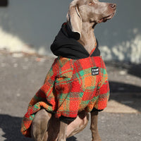 HKM-2157757 Thick and Warm Casual Clothing for Large Dogs in Orange Grid and Green Stripe