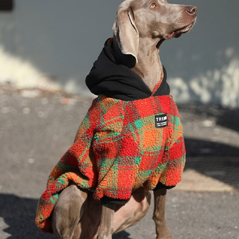 HKM-2157757 Thick and Warm Casual Clothing for Large Dogs in Orange Grid and Green Stripe