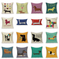 HKM-215891 Dachshund Pattern Linen Cushion Cover – 45x45cm, Soft PP Cotton Filling