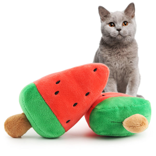 HKM-2160573 Bite-Resistant Plush Toy Ball for Dogs in Red Watermelon Popsicle Design - 14.5cm