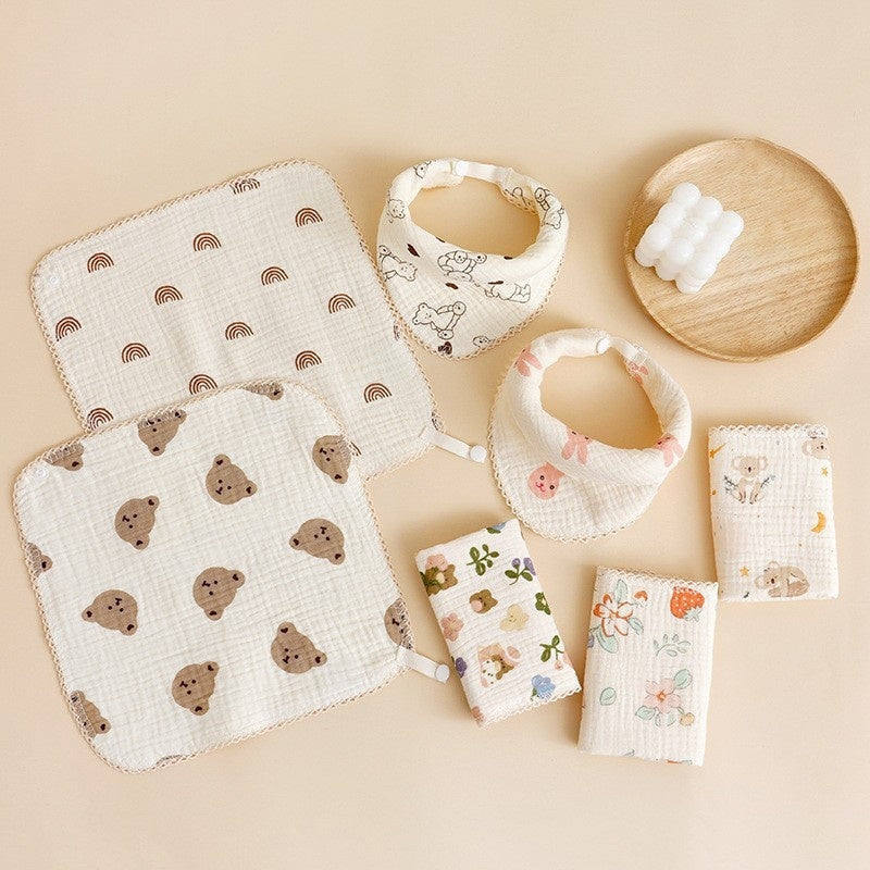HKM-216083 Baby Pure Cotton Saliva Towel Collection - Adorable Designs for Newborns