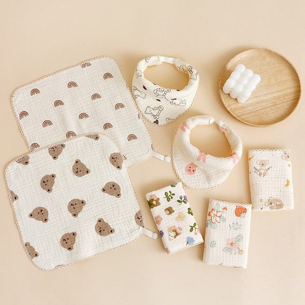 HKM-216083 Baby Pure Cotton Saliva Towel Collection - Adorable Designs for Newborns