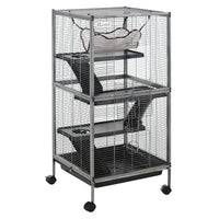 HKM-2161597 Gray 4-Tier Rolling Small Animal Cage with Hammock for Ferrets, Chinchillas, and Sugar Gliders