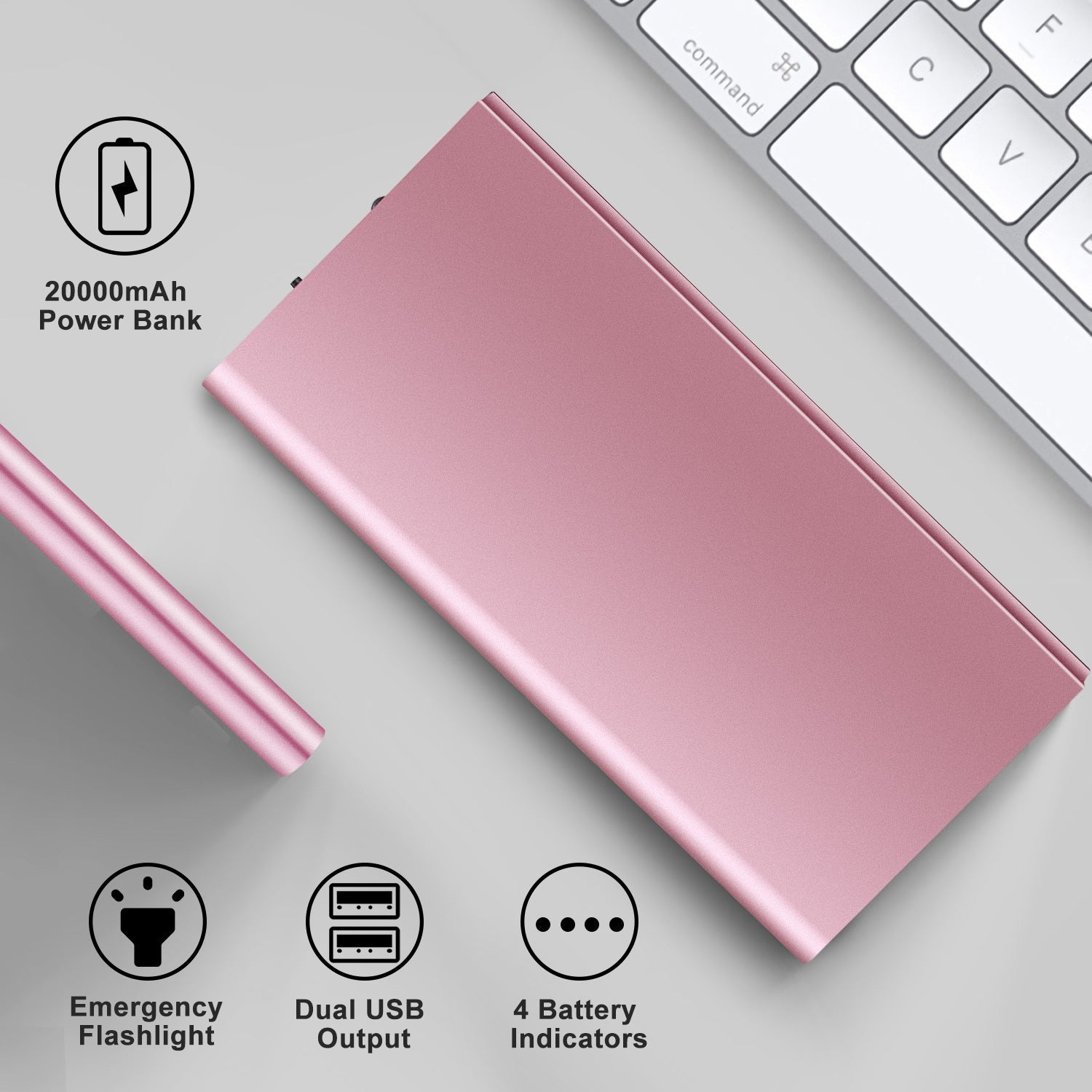 HKM-216211 20000mAh Ultra-Thin Power Bank with Dual USB Ports and Emergency Flashlight
