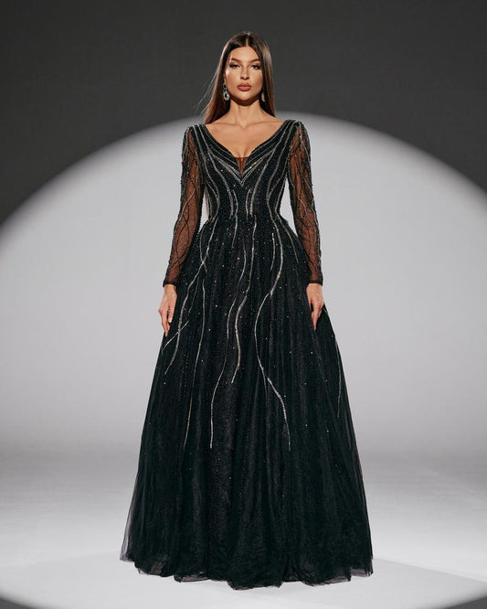 HKM-216211 Elegant Black Evening Dress - Model 0065 for Sophisticated Occasions