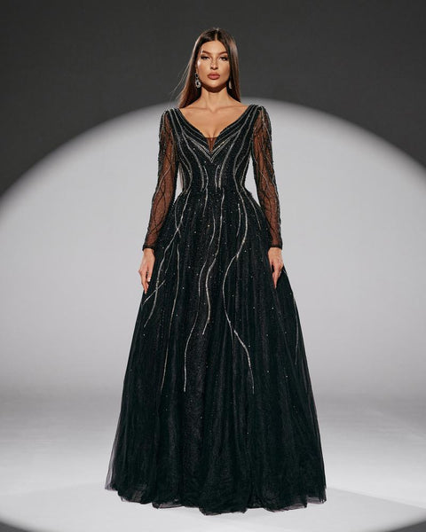 HKM-216211 Elegant Black Evening Dress - Model 0065 for Sophisticated Occasions