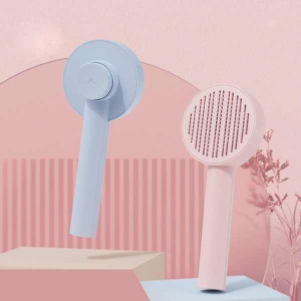 HKM-2163517 One-Click Floating Fine Needle Comb for Dogs and Cats - Stainless Steel, Available in Blue, Pink, White