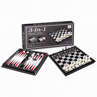 HKM-216403 3-in-1 Magnetic Chess, Checkers & Backgammon Travel Game Set with Folding Board
