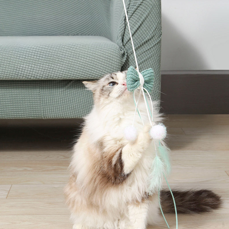HKM-2165181 Cat Teaser Toy with Feathers and Long Bite-Resistant Pole for Engaging Playtime