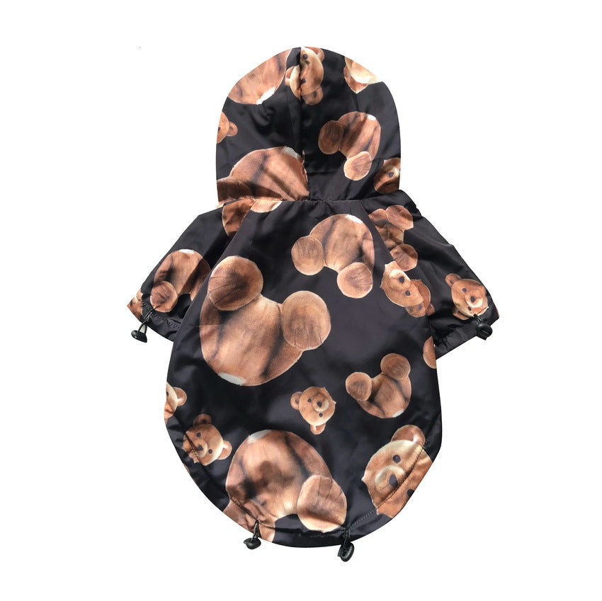 HKM-2165309 Net Red Brown Polyester Dog Raincoat for Autumn and Winter – Two-Legged Design, Available in Multiple Sizes