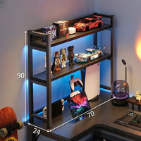HKM-216531 L-Shaped Gaming Desk with PC Storage Shelf and Carbon Fiber Texture in Black Walnut