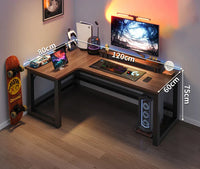HKM-216531 L-Shaped Gaming Desk with PC Storage Shelf and Carbon Fiber Texture in Black Walnut