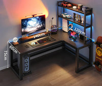 HKM-216531 L-Shaped Gaming Desk with PC Storage Shelf and Carbon Fiber Texture in Black Walnut