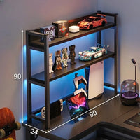 HKM-216531 L-Shaped Gaming Desk with PC Storage Shelf and Carbon Fiber Texture in Black Walnut