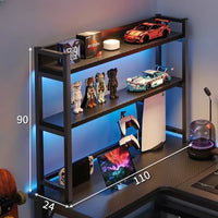 HKM-216531 L-Shaped Gaming Desk with PC Storage Shelf and Carbon Fiber Texture in Black Walnut