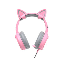 HKM-216659 Pink Cat Ear Headphones with RGB LED Lights and Flexible Microphone for 7.1 Surround Sound Gaming