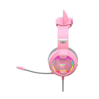HKM-216659 Pink Cat Ear Headphones with RGB LED Lights and Flexible Microphone for 7.1 Surround Sound Gaming